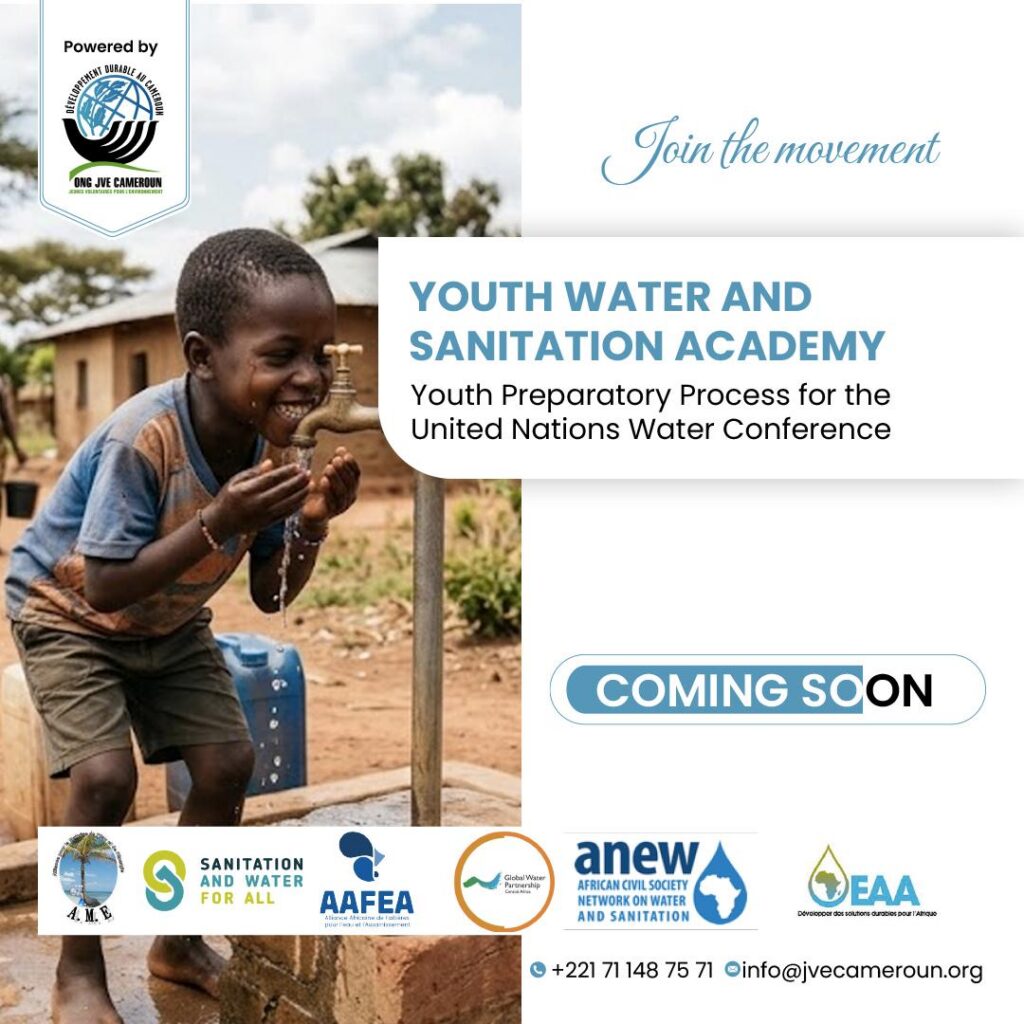 Affiche de la Youth Water and Sanitation Academy, processus préparatoire jeunesse à la Conférence des Nations Unies sur l'Eau